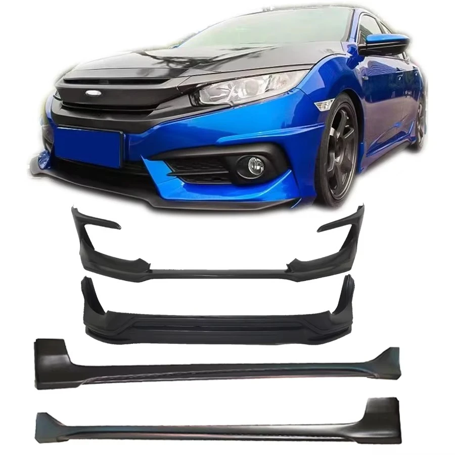 Kits de Carrocería Estilo Tailandés para Honda Civic 2016-2018, Difusor Trasero, Labio Delantero, Faldones Laterales, Material ABS, Accesorios para Automóviles