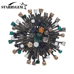 Rhinestone Firework Brooches for Women Vintage Flower Pins Office Party Friend Gifts Accessories