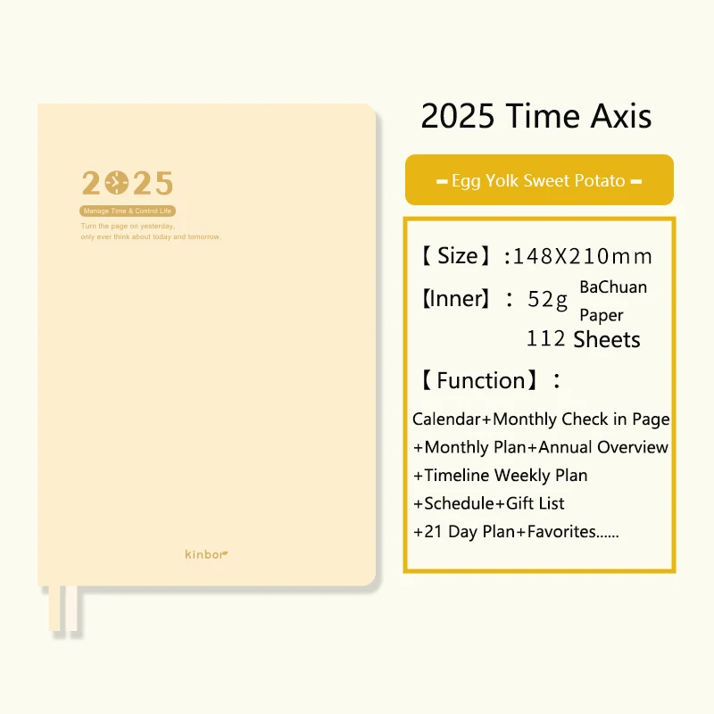 Kinbor 2025 Time Management Planner cuadernos A5 PU Schedule Book with Calendar Agenda Diary Monthly Weekly Plan Todo List Gifts