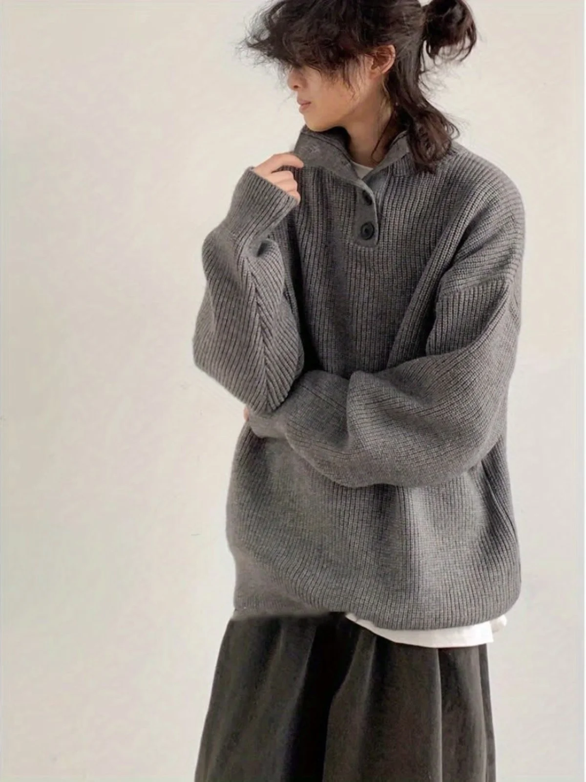 

Retro Japanese Sle Loose f High Collar Knitwear Sweater for Men And Women Autumn Winter BF Sle Color Couple Oute...