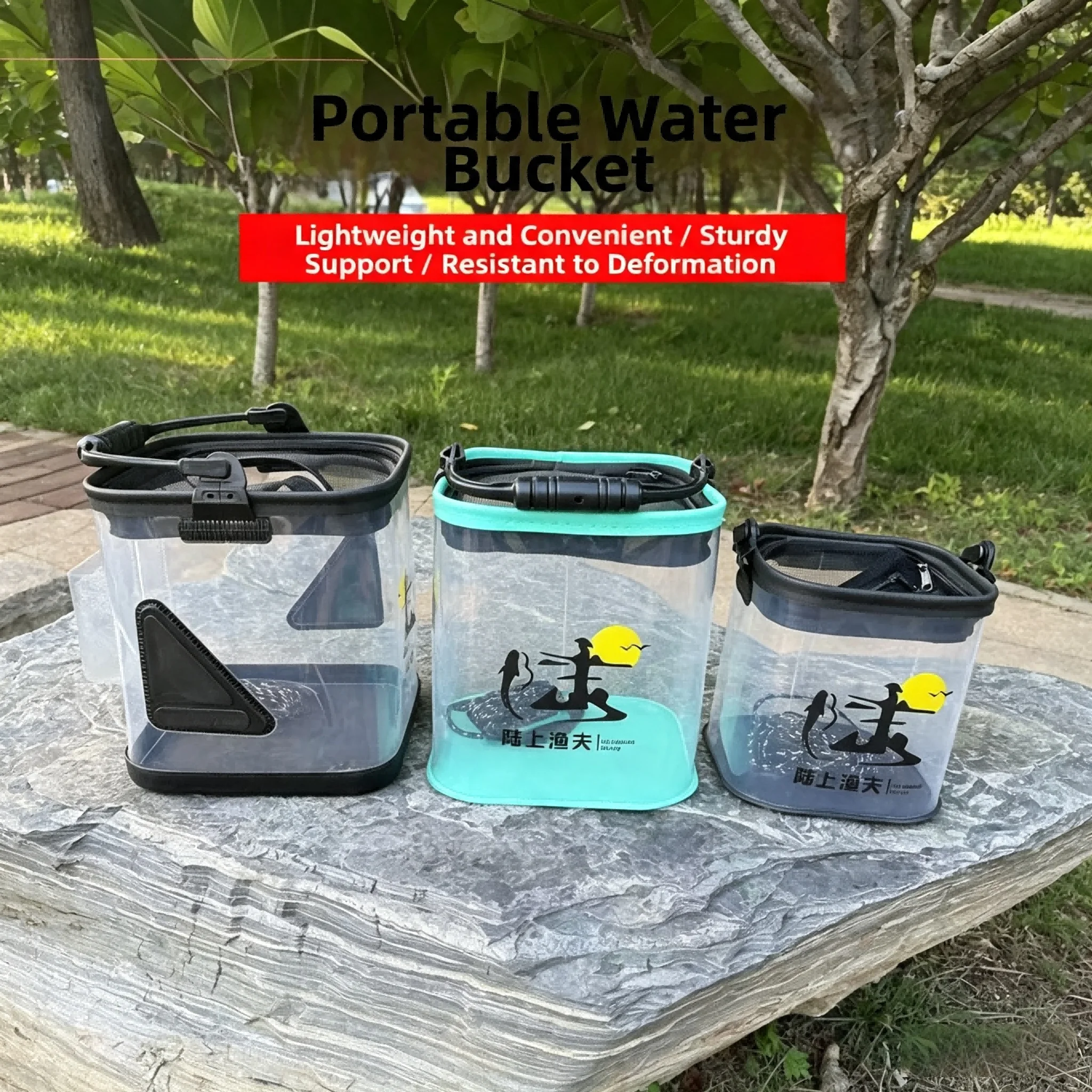 Collapsible Transparent Fishing Bucket with 6m Rope&Anti-jump Net, Thick Portable Live Fish Container, Outdoor Mini Fish Storage