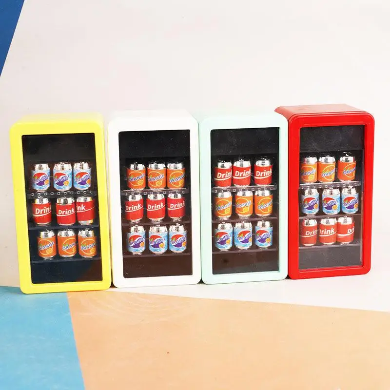 

1:12 Dollhouse Miniatures Refrigerator Canned Drink Beverage Cabinet Model Doll House Supermarket Accessory Pretend Play Toy DIY