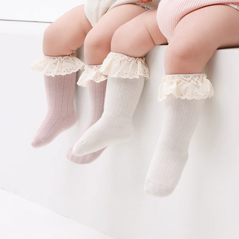 2/1 Pairs Girl Socks Ruffle Baby Spring Summer Children's Princess Socks Lace Cotton Medium Tube Autumn Girl Socks Baby