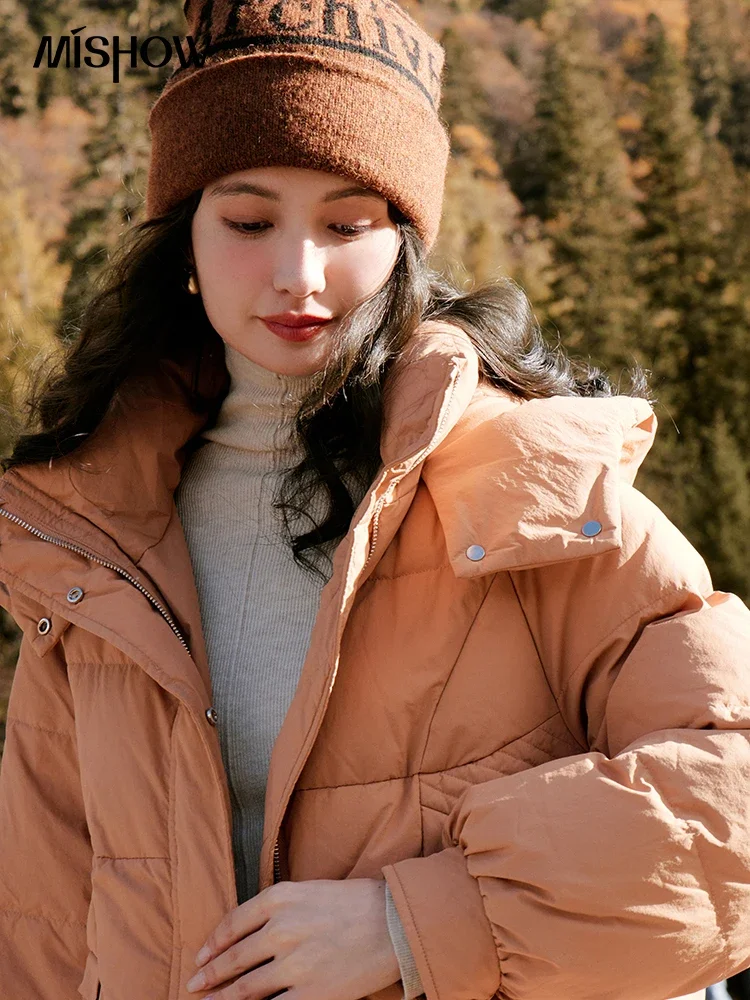 MISHOW 2024 chaqueta con capucha de invierno para mujer, abrigo holgado recortado de plumón de pato blanco 90, chaqueta acolchada gruesa y cálida