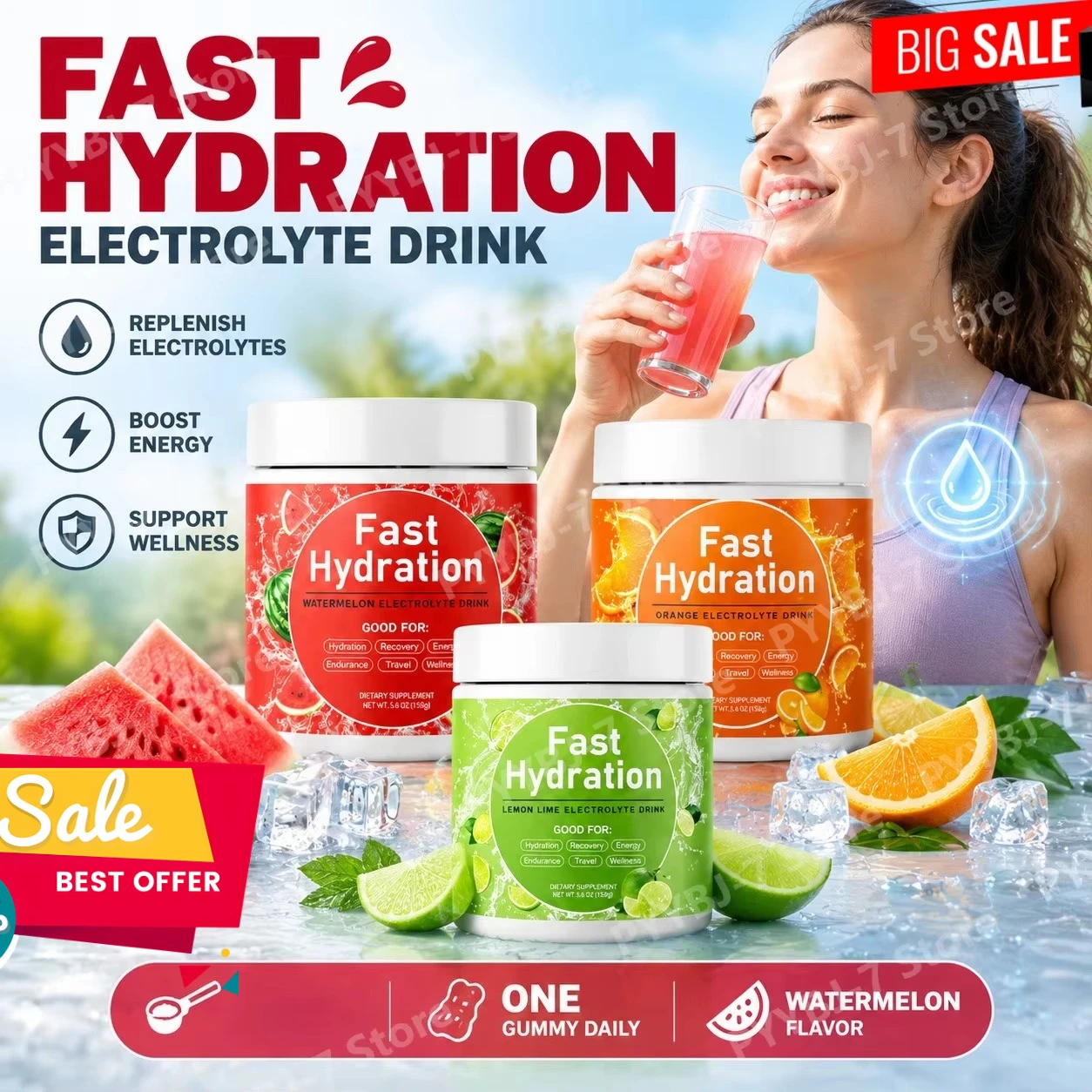 Electrolyte Drink Powder 3 Flavors with Sodium Potassium Magnesium Vitamin C B12 Supports Fluid Balance Energy & Endurance 158g