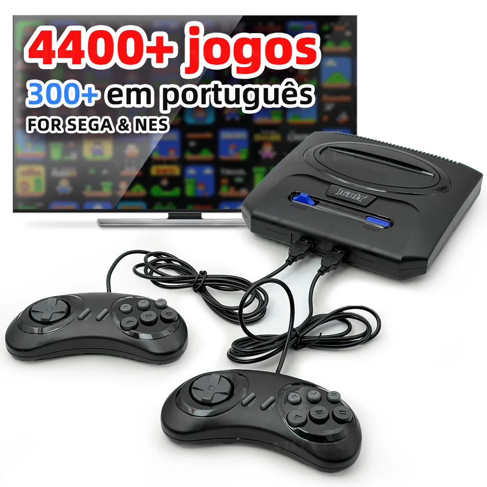 Console de Vídeo Game Retrô 16 Bit 4400 Jogos Clássicos Compatível com NES Mega Drive Sega Master System 4K TV HDMI-Compatible 2 Controles com Fio Plug and Play