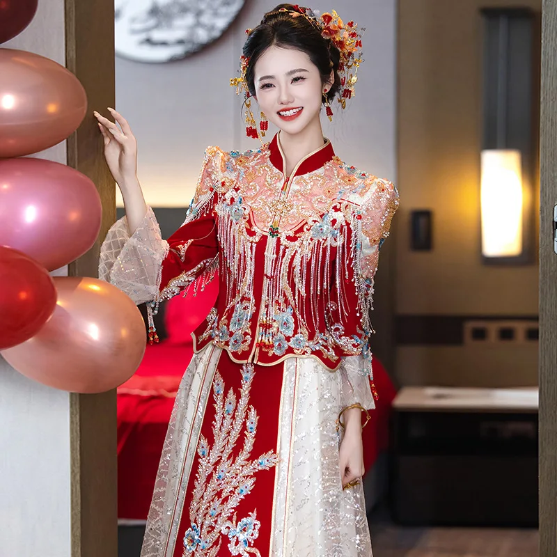 فاخر الوقوف طوق Xiuhe 2025 فستان زفاف العروس الصينية الجديدة معطف التنين والعنقاء فستان النمط الصيني الرجعية #2