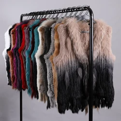 Luxury Women's Genuine Premium Long Hair Rabbit Fur Knit Vest Raccoon Fur Trim Gilet Lady Sleeveless Waistcoat Real Fur Jacket