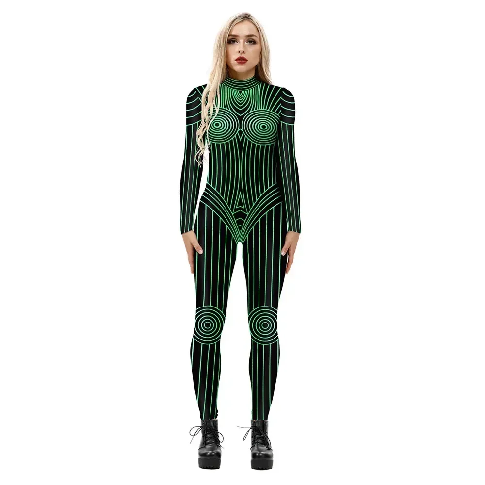 2023 New Green Stripe 3D stampato tuta donna Sexy Fancy Party Dress Halloween Carnival Zenti body