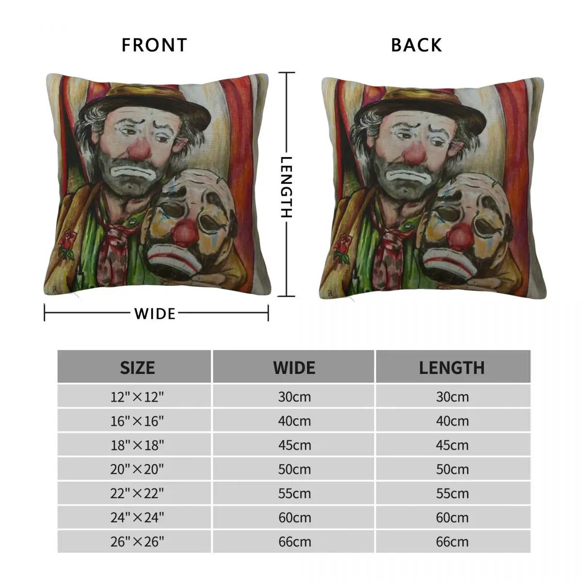 Emmett Kelly With Mask Pillowcase Polyester Linen Velvet Creative Zip Decor Pillow Case Sofa Seater Cushion Cover