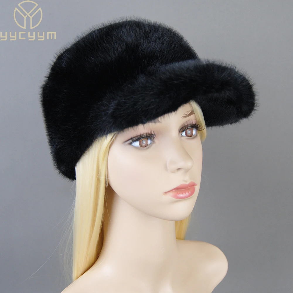 

False Mink Fur Hats For Women Warm Russian Winter Hat Luxurious False Mink Fur Cap Fashionable Brand Visors Artificial Caps