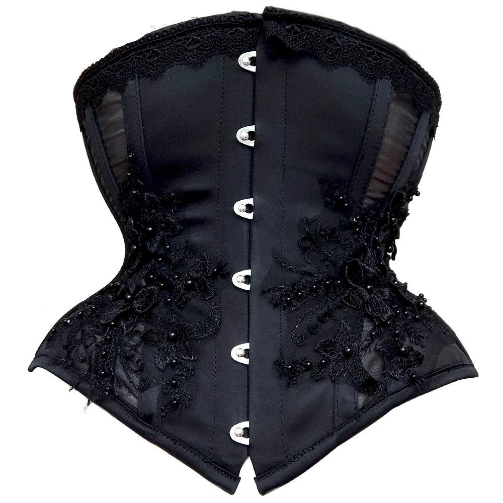 Annzley\'s new black thin beaded half breasted steel corset wear sexy three-dimensional handmade flowers