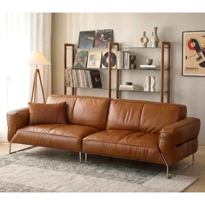 Sofa Italian retro leather sofa semi-green leather three-person living room