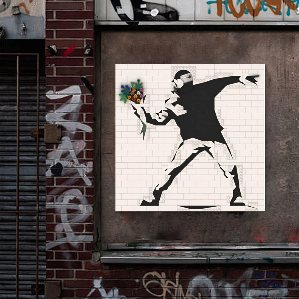 Gobricks MOC art Painting Banksyeds Flower Throw Building Blocks Model Girl with Balloon Bricks diy Assembled Toy Children Gift