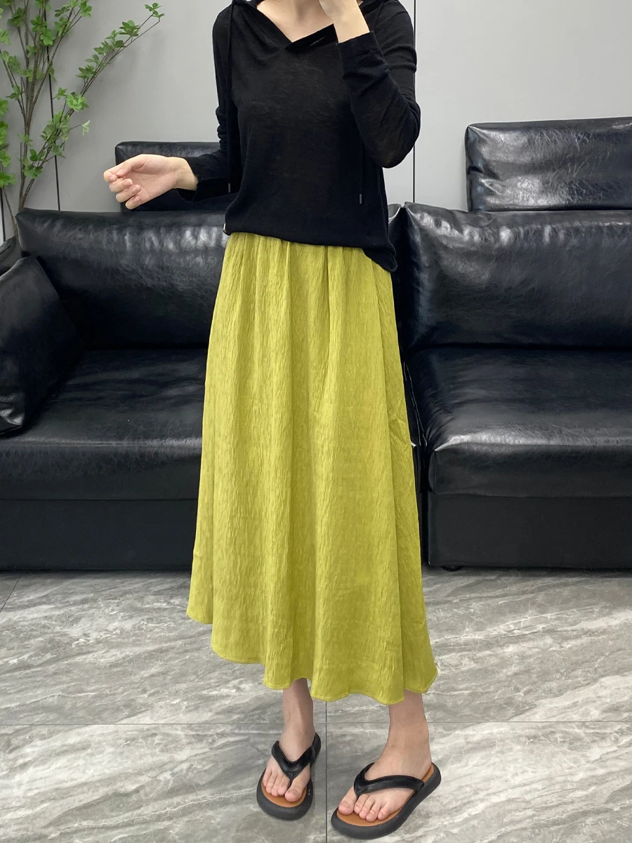 

Юбка миди А-силуэта с завышенной талией для похудения, повседневная, свободного кроя, женская, с плиссированным текстурным дизайном, для городских поездок