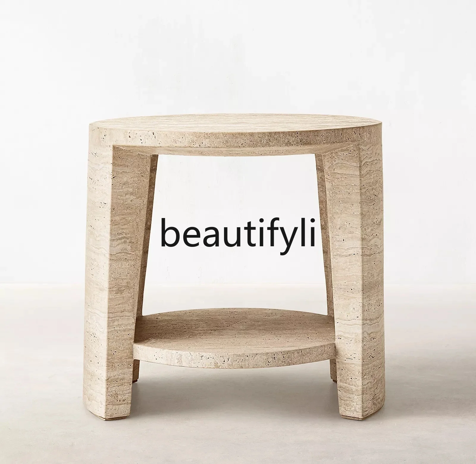 

B6 Wabi Sand Travertine Round Edge Living Room Household Bedroom Balcony Round Table Double Bedside Table