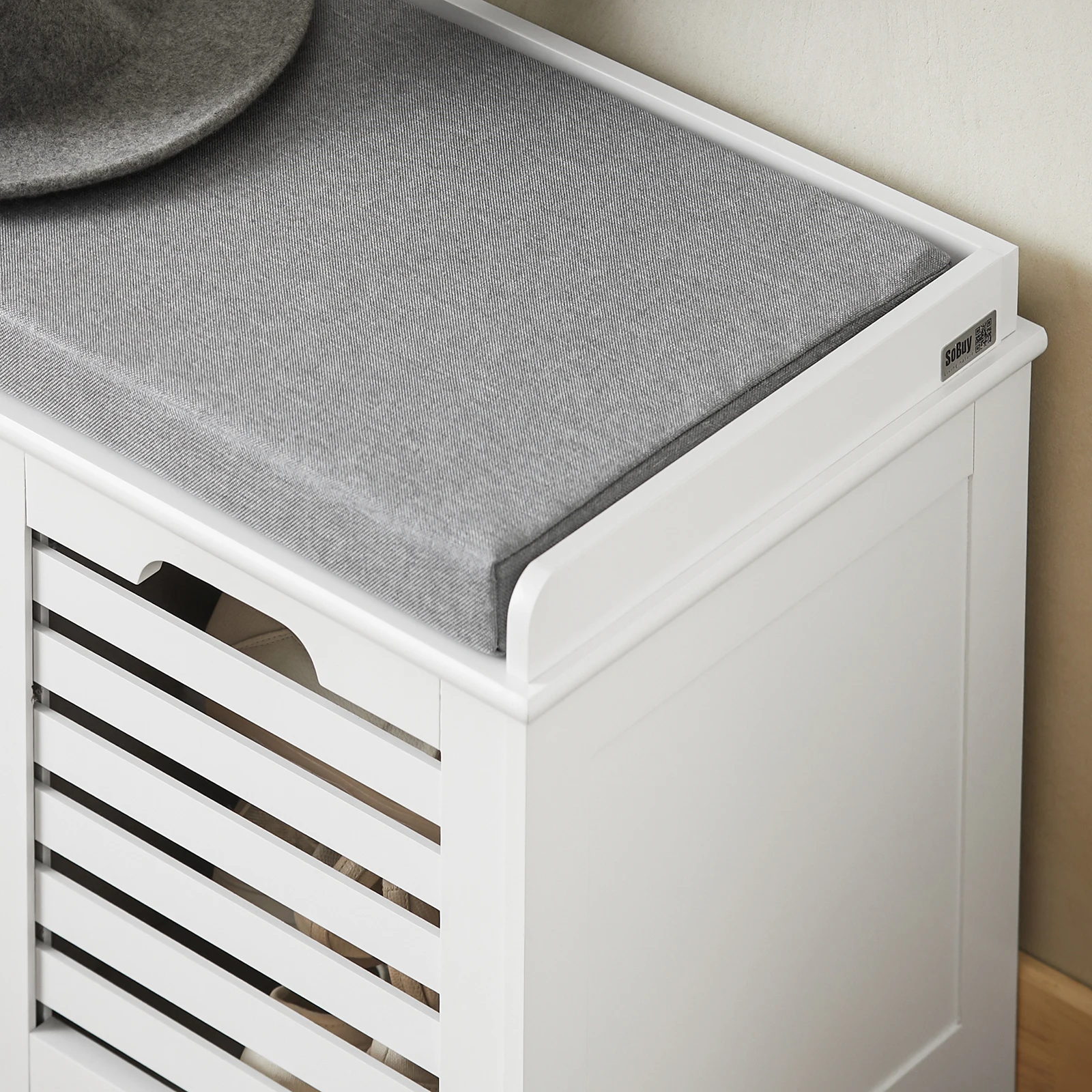 SoBuy FSR23-K Moderne Schuhtruhe Sitzkommode mit 2 Körben Sitzbank Schuhschrank mit Sitzkissen Spieltruhe – Detail 2