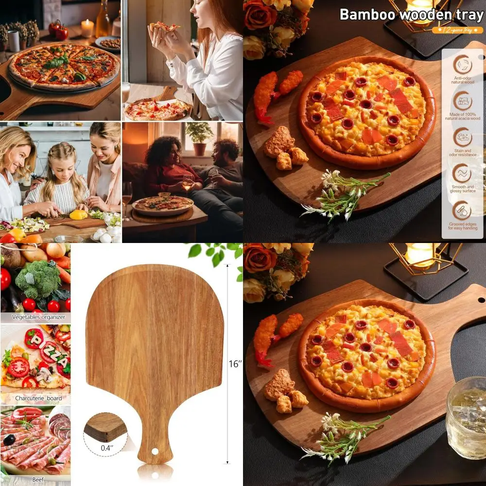 

Acacia Wood Pizza Peels - 12 Pack, 17 x 12, with Handle, for Hanging, Cutting, and Serving Bread & Cheese