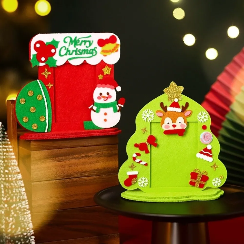Santa Claus DIY Christmas 4in Frame Christmas Tree Elk Xmas Non-Woven Photo Frame Snowman Christmas Stocking Christmas