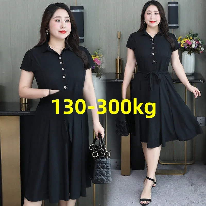 

plus Size Women's Dr Conceal Meat Mid-Length Summer New Sle Korean Version High Waist A-Line Skirt ort Sve Dr