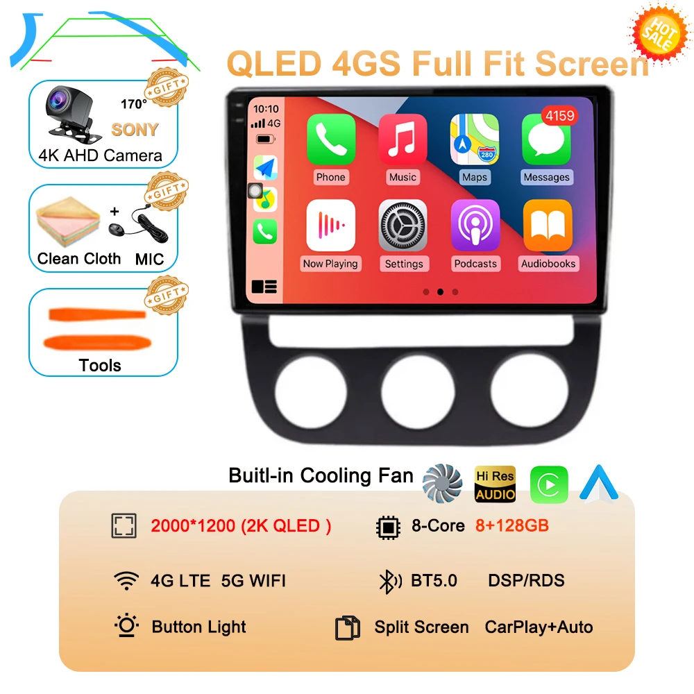 Android 16 Carplay Auto voor Volkswagen Jetta 5 2005 2006 2007 2008 2009 2010 autoradio GPS multimediaspeler 4G head unit stereo