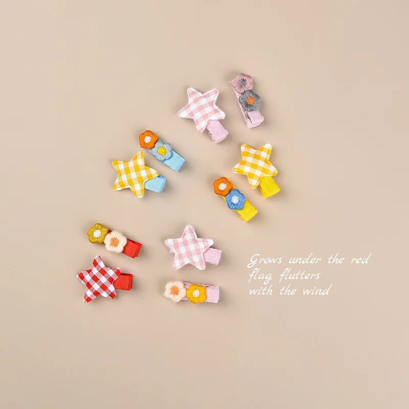 

Fabric Plaid Lace Baby Hair Clips Kids Accessories Sweet Star Flower Girls Cute Hair Ornaments