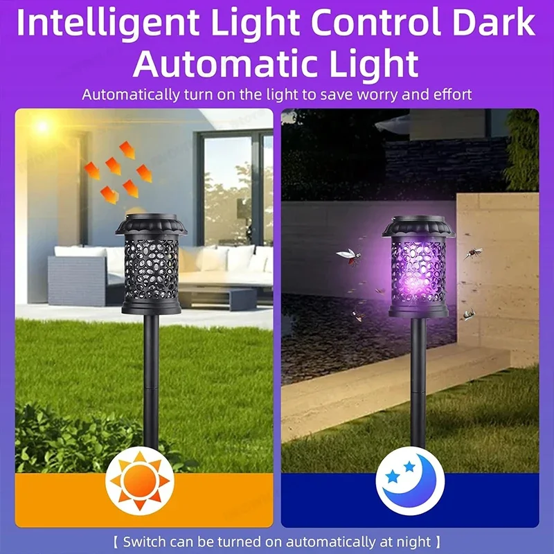 1-4PCS 3 in 1 Waterproof Solar Mosquito Trap Lamp LED Bug Zapper Killer for Outdoor Camping Garden Lawn Patio
