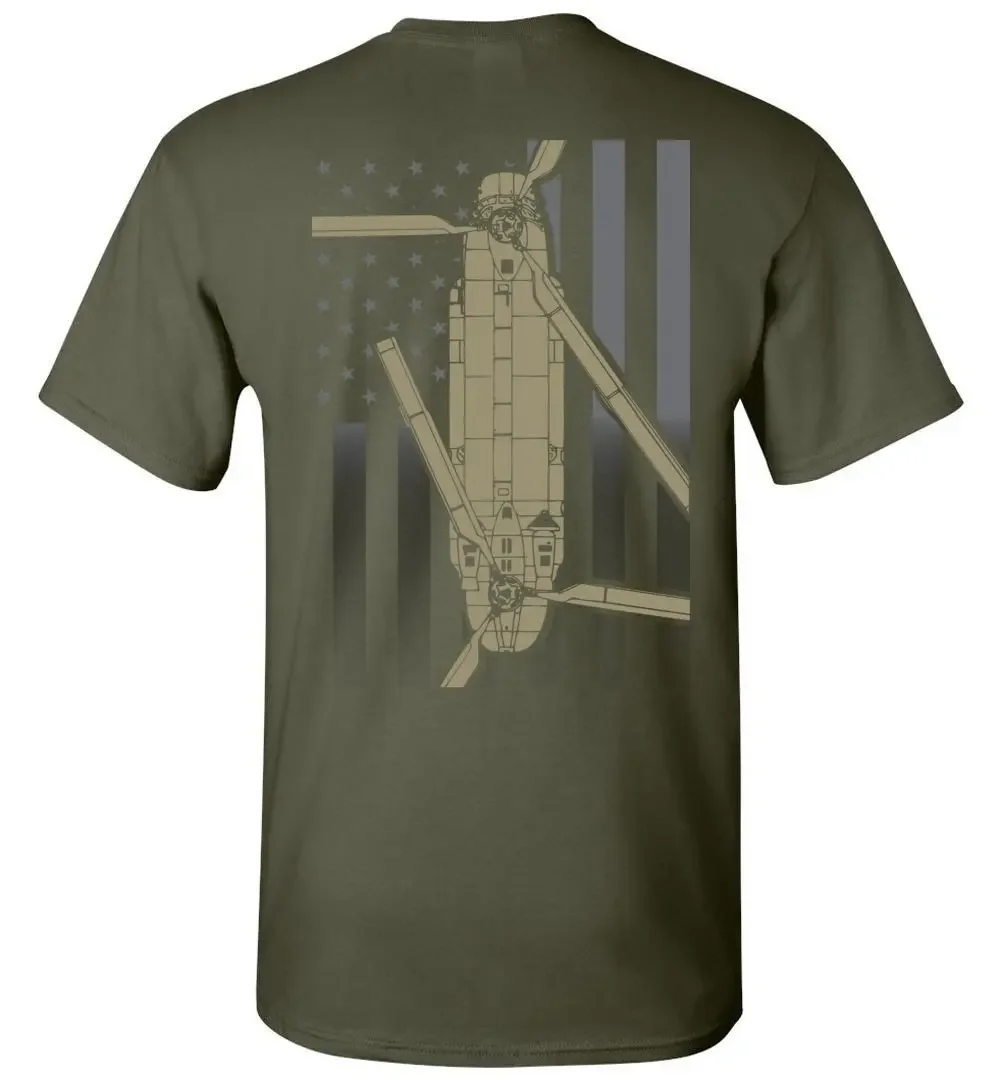 Vintage American Flag CH-47 Chinook Transport Helicopter T-Shirt 100% Cotton O-Neck Short Sleeve Casual Mens T-shirt Size S-3XL