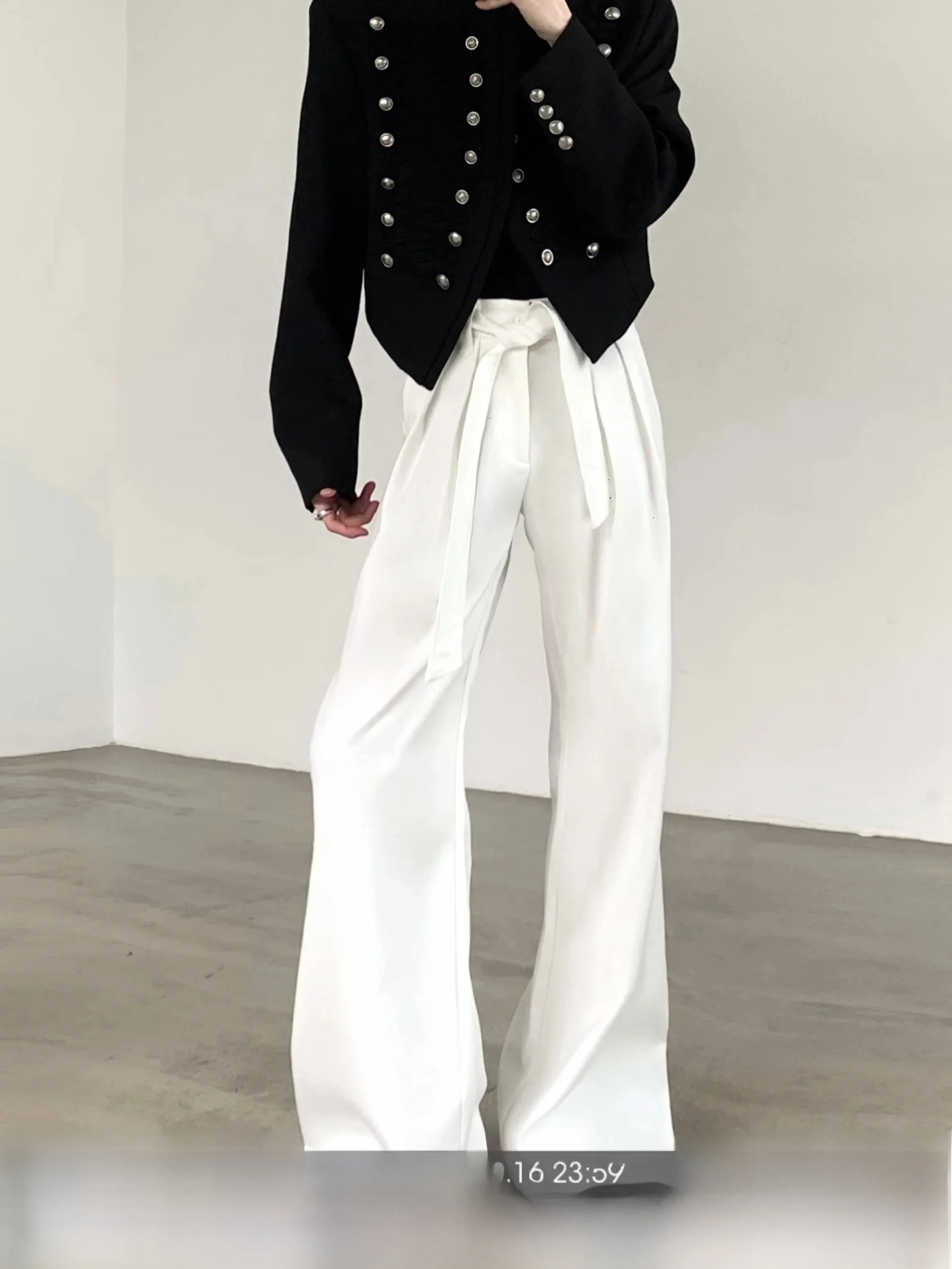 Casual High Waist Men's Trousers with Sword Art Binding Loose Fit Flared Legs Premium Drape Comfortable Straight Cut Pants