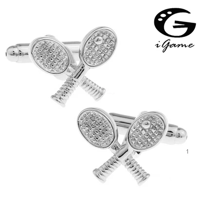 iGame 1 pair Fashion Cuff Links Silver Color Novelty Brass Tennis Racket  Design
