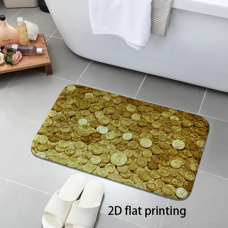 2D Flat Printing, 1pc Golden Coin Wealth-bringing Pattern Doormat, Non-slip, Easy to Clean, Suitable for Living Room, Bedroom,
