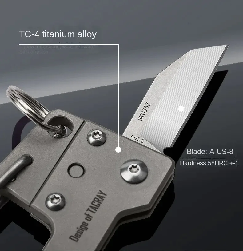 SANRENMU SK055 AUS-8 Mini open express key ring knife titanium alloy hanging button tool knife fruit knife TC4