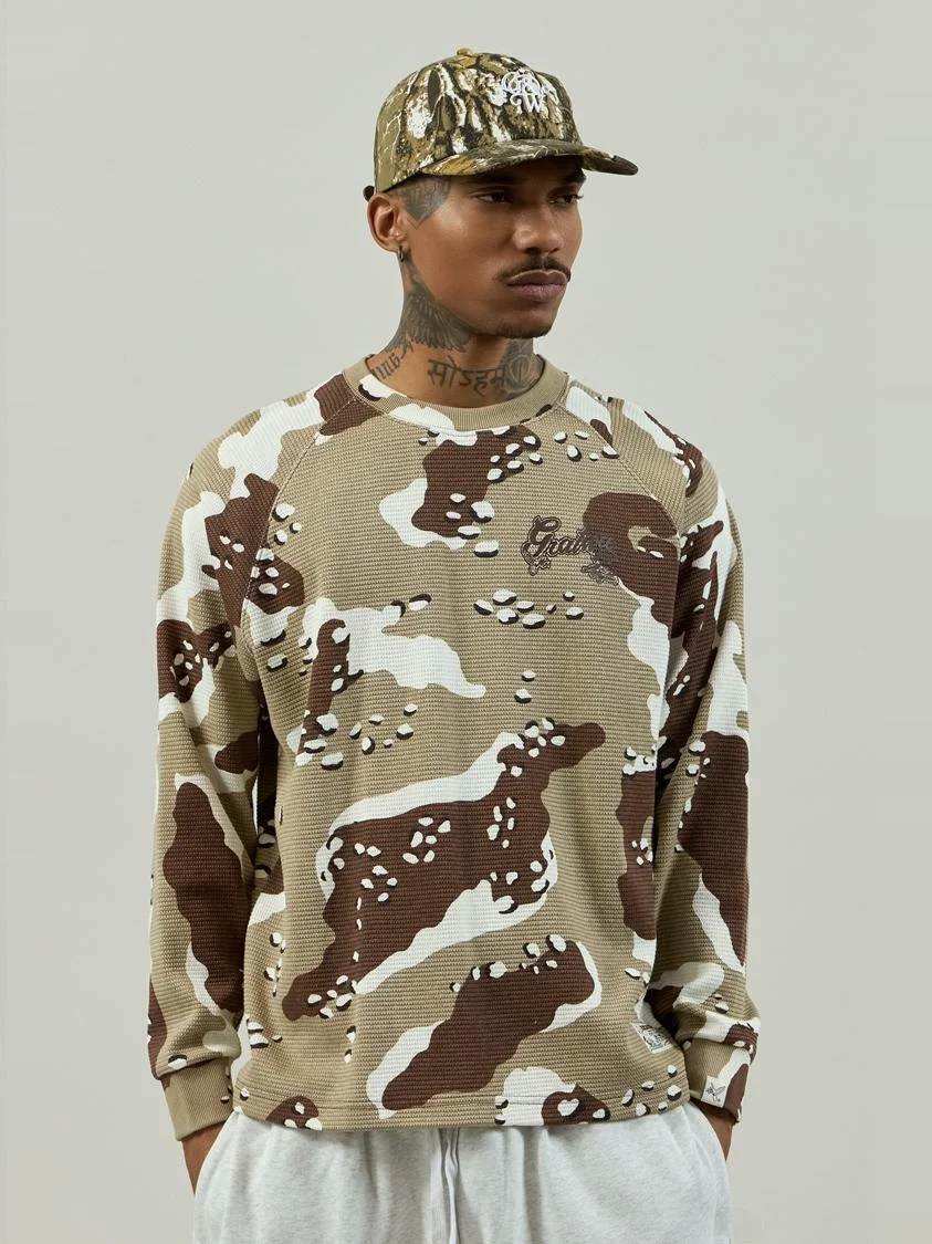 Original Brand AK47 Angel Desert Camouflage Waffle Pattern American Print Street Long Sleeve T-Shirt Cotton Polyester Blen...