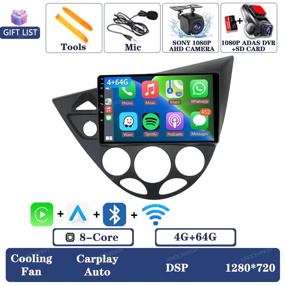 Android 16 autoradio voor Ford Fiesta 1995 - 2001 Focus MK1 1998 - 2004 Navigatie 2DIN Qualcomm QLED Head Unit GPS Carplay Auto