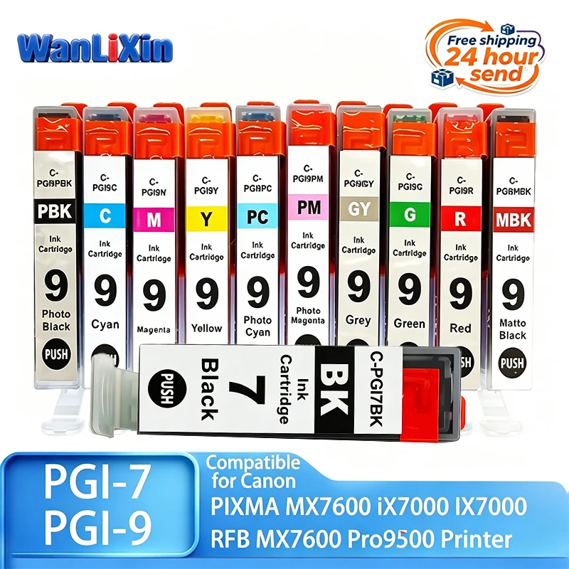 1-3set PGI-7 PGI-9 PGI7 PGI9 Ink Cartridge 11 colors Compatible For Canon PIXMA MX7600 iX7000 IX7000 RFB MX7600 Pro9500 Printers
