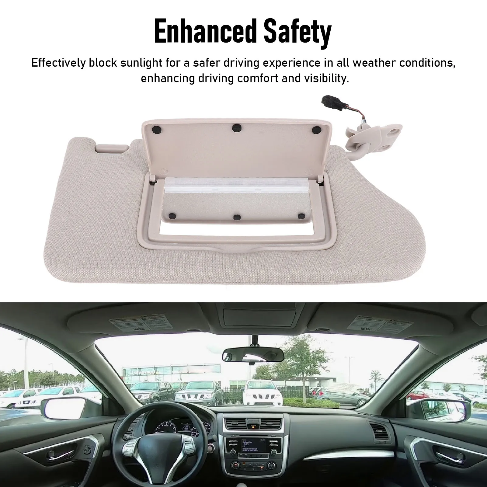 Sun Visor with Makeup Light Beige Stylish Look Enhanced Safety Sun Shielding Visor for Altima 2013 to 2018
