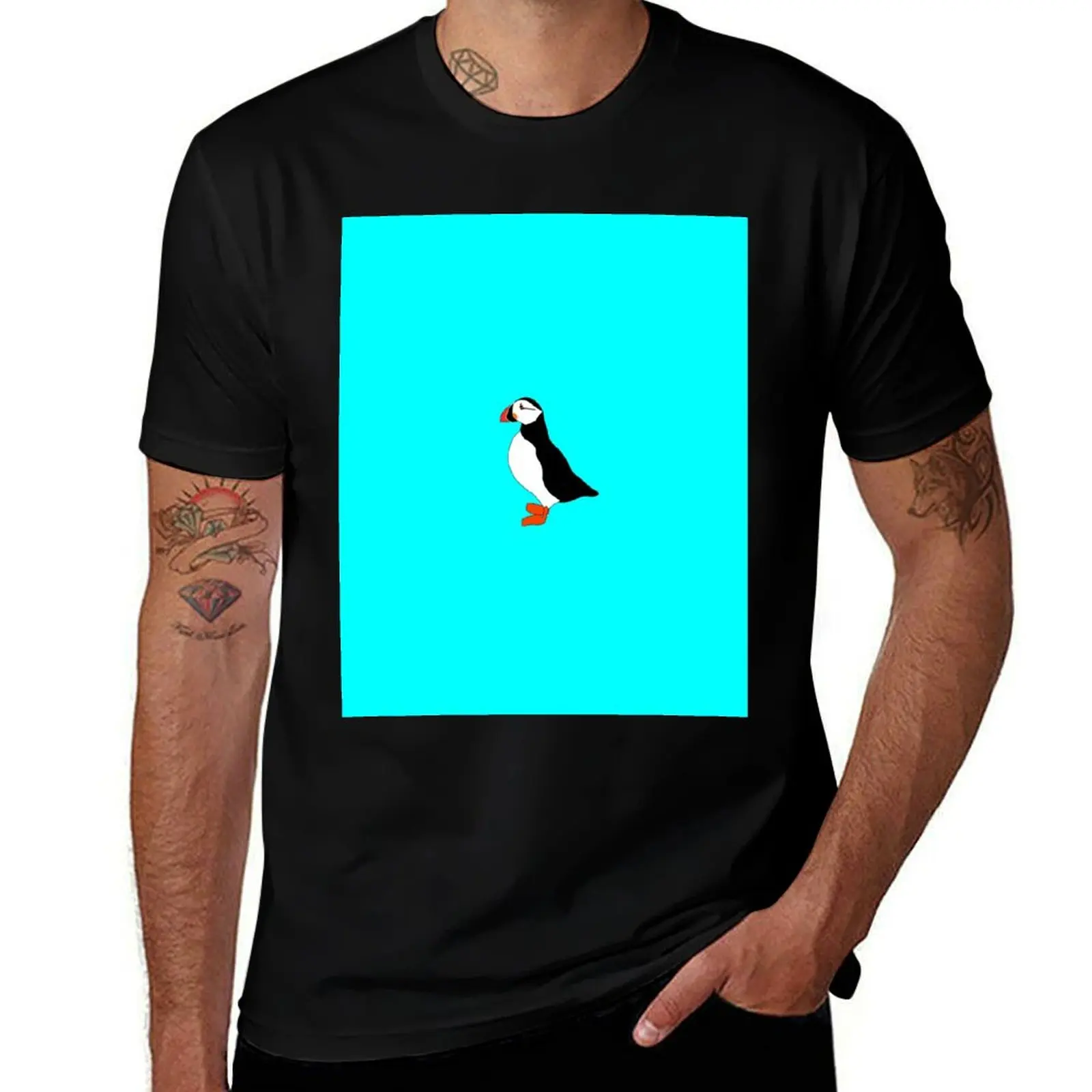 Minimalist monochrome puffin T-Shirt Vintage Style Printed Top T-Shirt