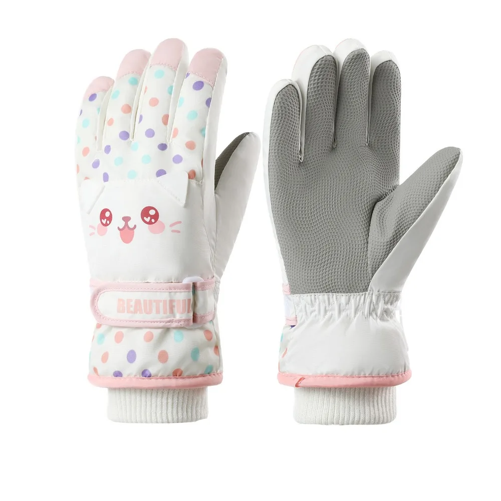 

Thermal Cartoon Children Ski Gloves Full Finger Riding Kids Snowboard Gloves Bicycle Thicken Girls Skiing Gloves Camping