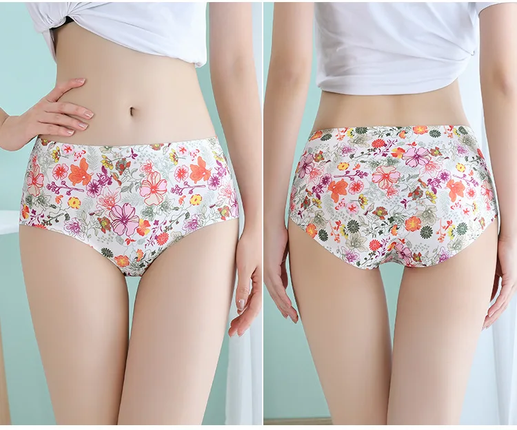 

Женские трусики со средней талией и цветочным принтом, бесшовные хлопковые трусы, дышащие женские разноцветные трусы, женское сексуальное женское белье M-XL 2025