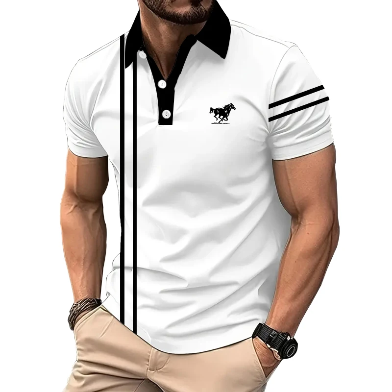 Summer Men Clothes Fashion Short Sleeve Stripe Polo Shirt Men Casual Sport Lapel  Men Polyester Quick Drying Golf Polo Tops