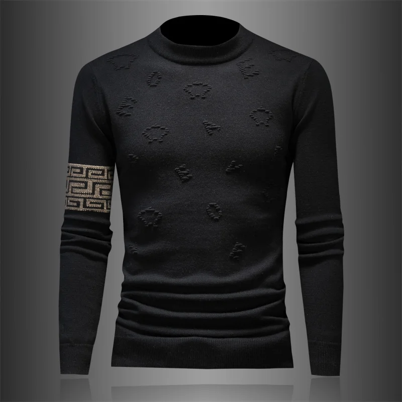 

Мужской зимний вязаный свитер из смесовой шерсти с высоким воротником, модный базовый слой, теплый, с длинными рукавами