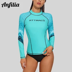 Costume da bagno a blocchi di colore superiore con protezione solare a maniche lunghe da donna Anfilia Top UPF 50 +