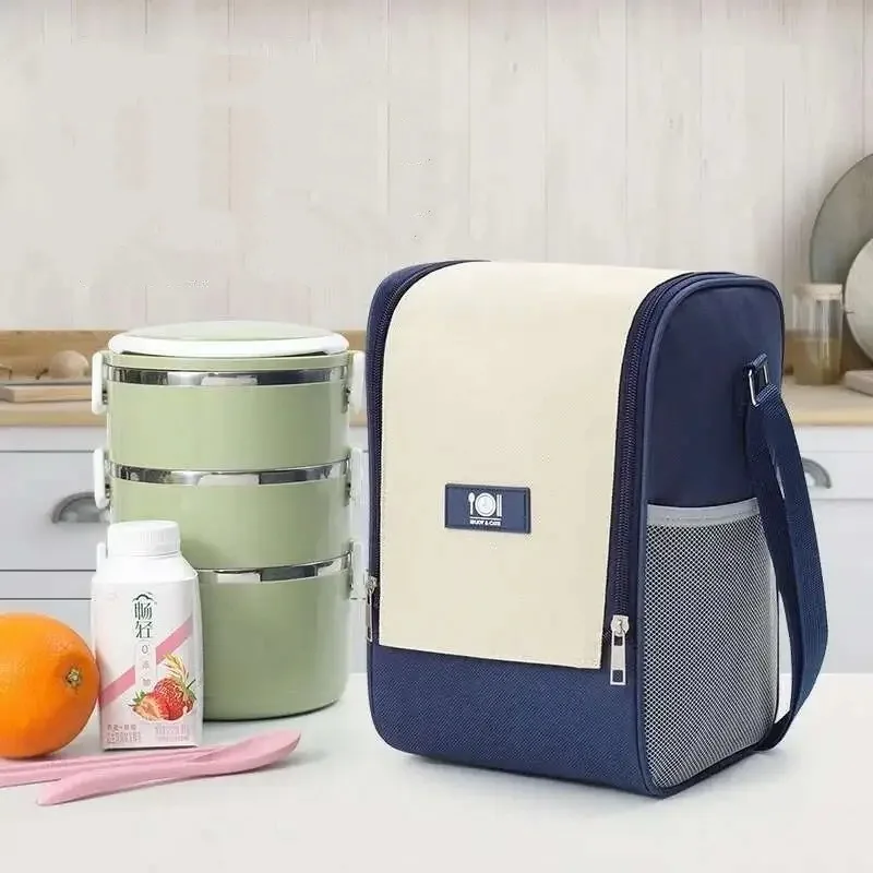 Neue Lunch-Handtasche mit doppeltem Reißverschluss, Reise-Picknick-Tasche mit Schultergurt, verdickter, kühlender Lunch-Rucksack für den Außenbereich
