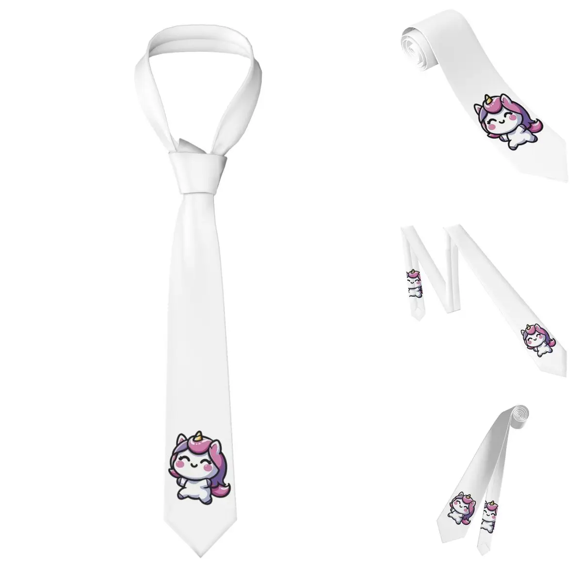 Adorable corbata de unicornio Kawaii para hombres, corbatas ajustadas de poliéster y seda, trajes de fiesta, corbatas informales