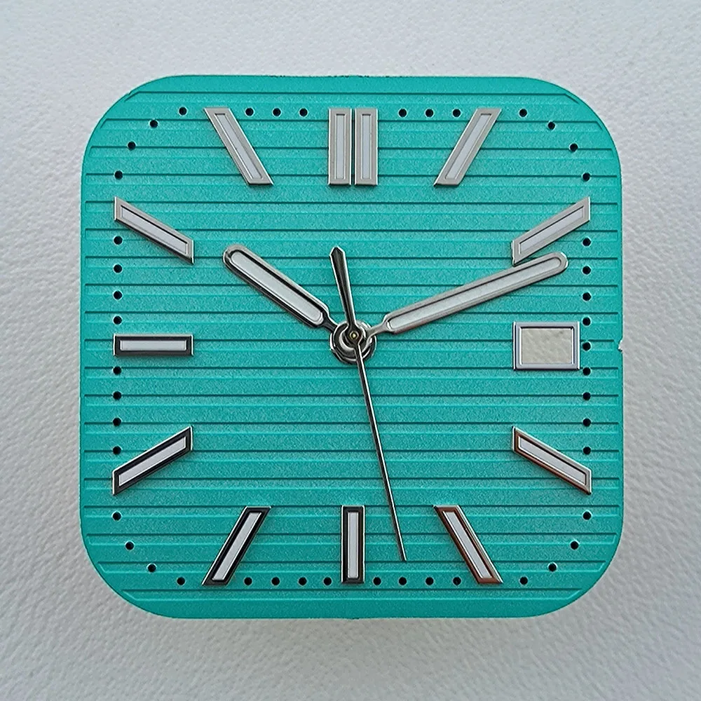 NH35 square dial Watch dial Custom logo Green Luminous men's watch dial fit N H35 movement watch accessories