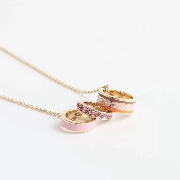 Enamel three ring narrow necklace collarbone chain