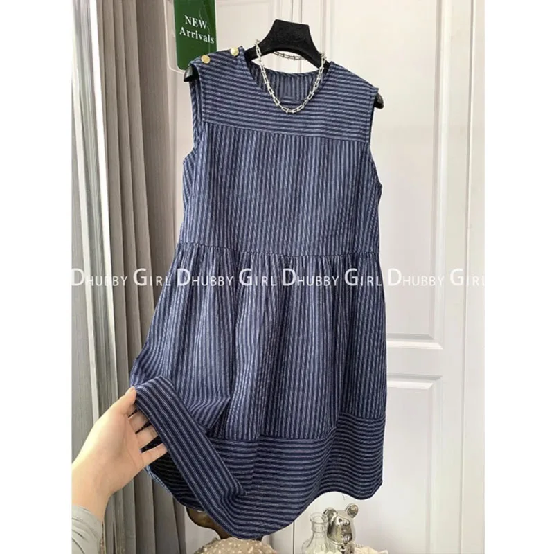 

Basic Vintage Striped Dress For Women Short-Sleeved Comfortable Y2K Design Dress 2023