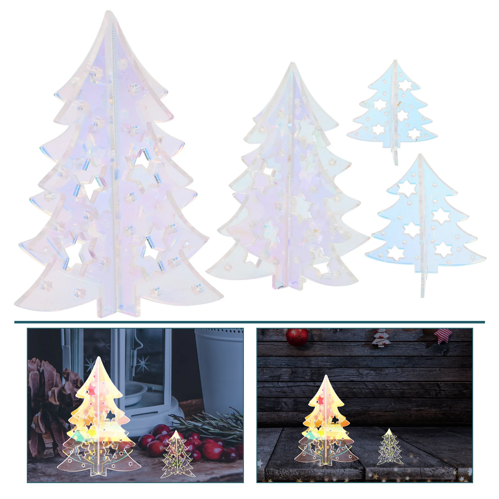 

8Pcs Iridescent Acrylic Christmas Tree Small Tabletop Centerpieces Tiered Tray Mantel Holiday Decor Office Display