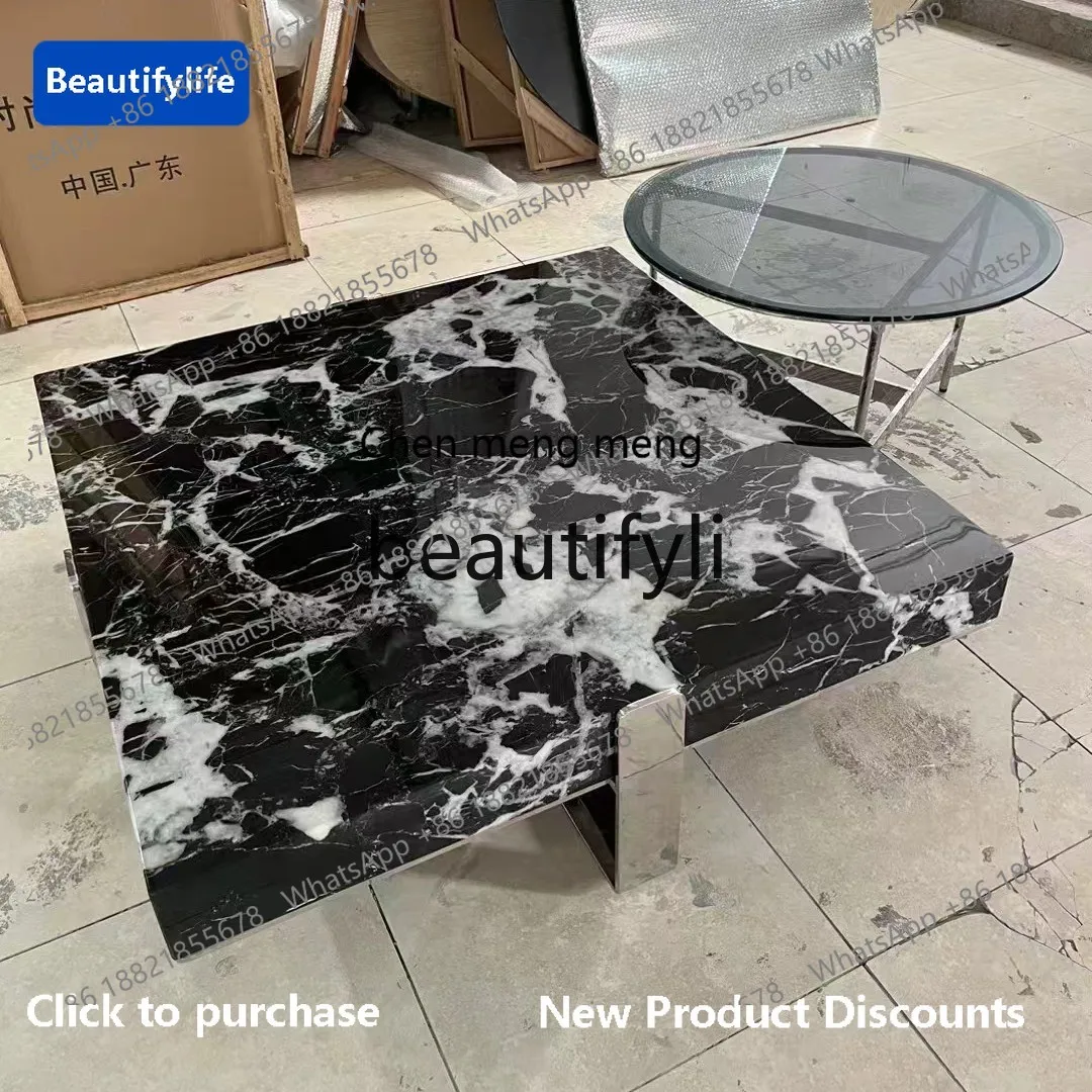 

178cqy Living Room Designer Marble Square Coffee Table Glass Side Table Combination Coffee Table