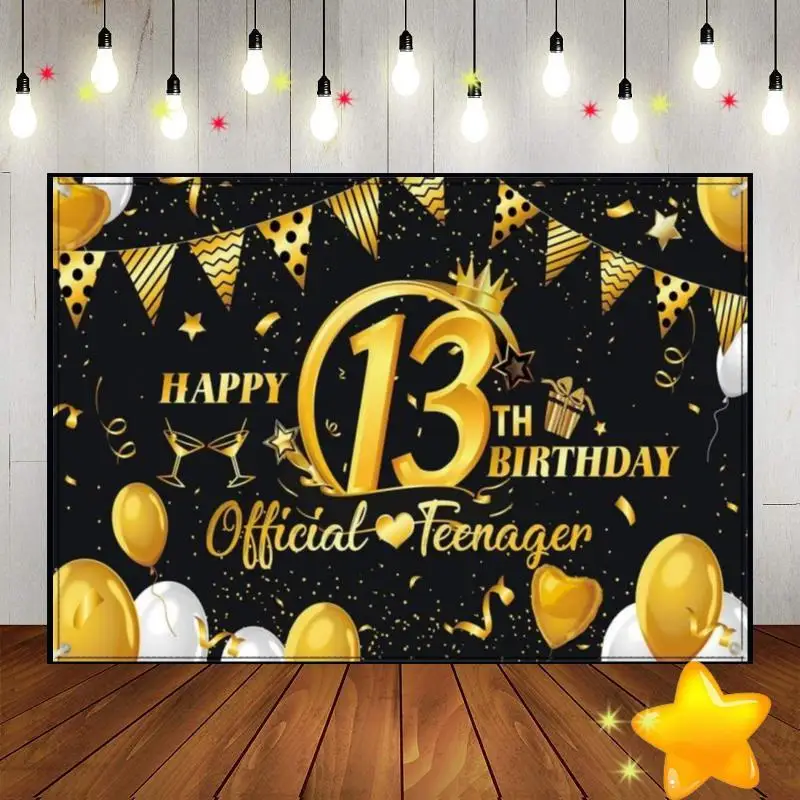 Happy 13th Birthday Balloon Baby Room Decoration Background Game Green Screen Girl Hotwheels Banner Boy or Princess Photo Sweet